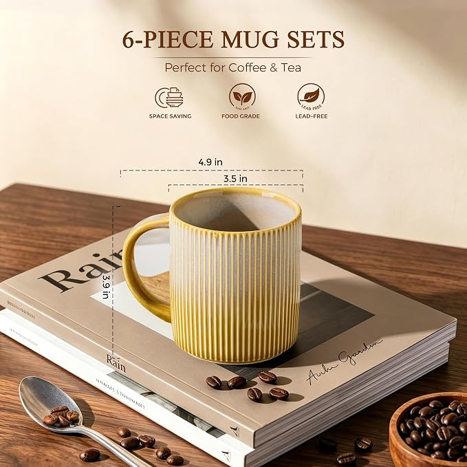 theterra Ceramic Coffee Mugs Set of 6, 14.2 oz Coffee Cups - Image 3