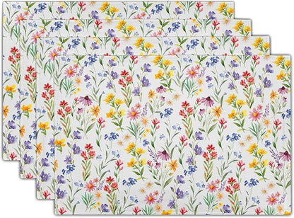 Daisy Sunflower Placemats - Spring Summer Tablemats 12x18 Floral Flowers Blossom Place Mats Set of 4 for Party Kitchen Dining Multicolor