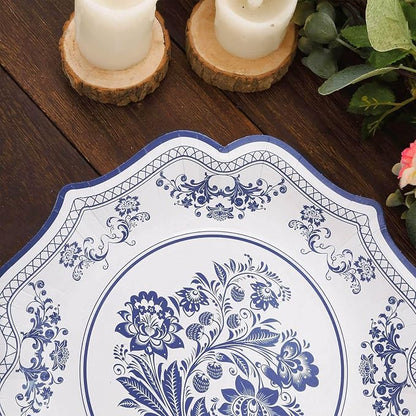 50 Pack 10" Light Blue French Toile Dinner Plates, Disposable Round Paper Party Plates 300 GSM for Festive Table Decoration