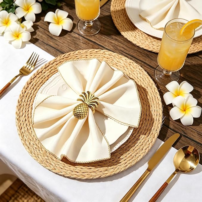 Gold Pineapple Napkin Rings Set of 12 Tropical Fruit Napkin Holders - Image 2