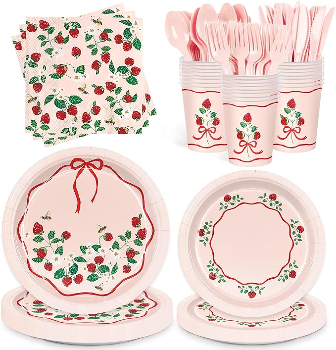 168pcs Strawberry Paper Plates Napkins Strawberry Party Supplies Serve 24 | by Vellumvibe