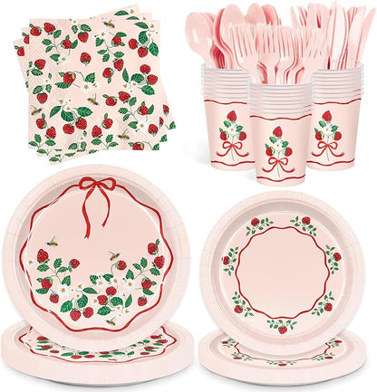 168pcs Strawberry Paper Plates Napkins Strawberry Party Supplies Serve 24 | by Vellumvibe