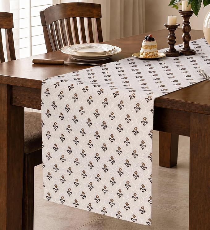 13"x 72" Jacquard Woven Chenille Table Runner, Floret Grace | Exquisite Jacquard by MuseHaus