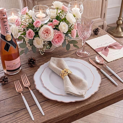 100pcs Rose Gold Plastic Plates-Baroque White &Rose Gold Disposable Plates - Image 2