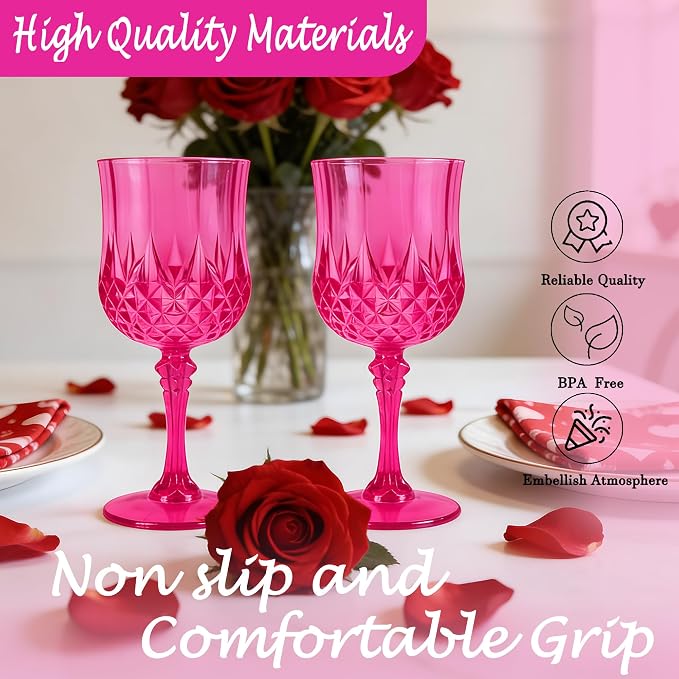12Pack Plastic Wine Glasses, 7oz Vintage Goblets - Image 3