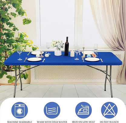 10 Pack Stretch Fabric Table Top Cap Cover, fits 8' Tables, Spandex Table Covers Washable Elastic Rectangle Tablecloth Protector for Indoor Outdoor Party Picnic Wedding, Royal Blue, 30" W x 96" L