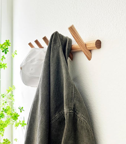 Modern Minimalist Wooden Wall Hook Rack, Solid Ash Wood Coat Rack with 5 Hooks, Wall Mounted Entryway Organizer for Coats, Hats & Bags, 20 lb Capacity