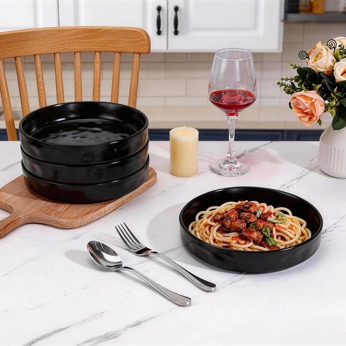 LIANYU 8.25’’ Pasta Bowls Set of 4, 33oz Large Wide Shallow Dinner Plates | - Image 7
