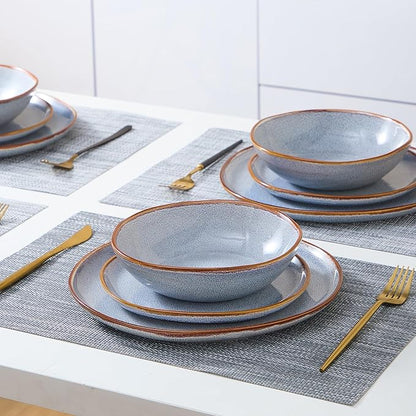 Bestone 12 Pieces Round Kitchen Dinnerware Sets，Plates and Bowls Sets,Dishes, Plates, Bowls, Dish Set, Chip Resistant Ceramic Dinnerware Set, Dishwasher/Microwave Safe,Service for 4,Reactive Blue