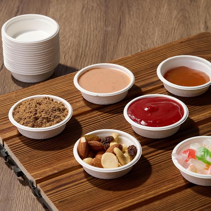 ECOLipak 1 oz Compostable Condiment Cups, 500 Pack Bagasse Portion Cups | - Image 6