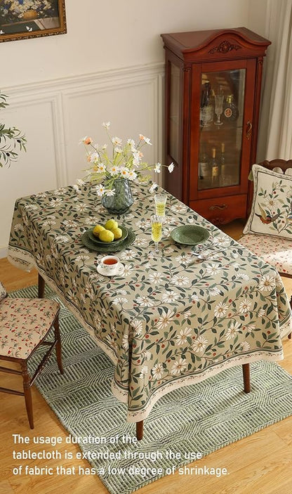 ISAENNE Designer Green Linen Table Cloth Rectangle,Floral French Country Indoor Tablecloth,Stain Resistant Home Decor Tablecloths for Dining Kitchen Thanksgiving Party,55"*79"-Brune