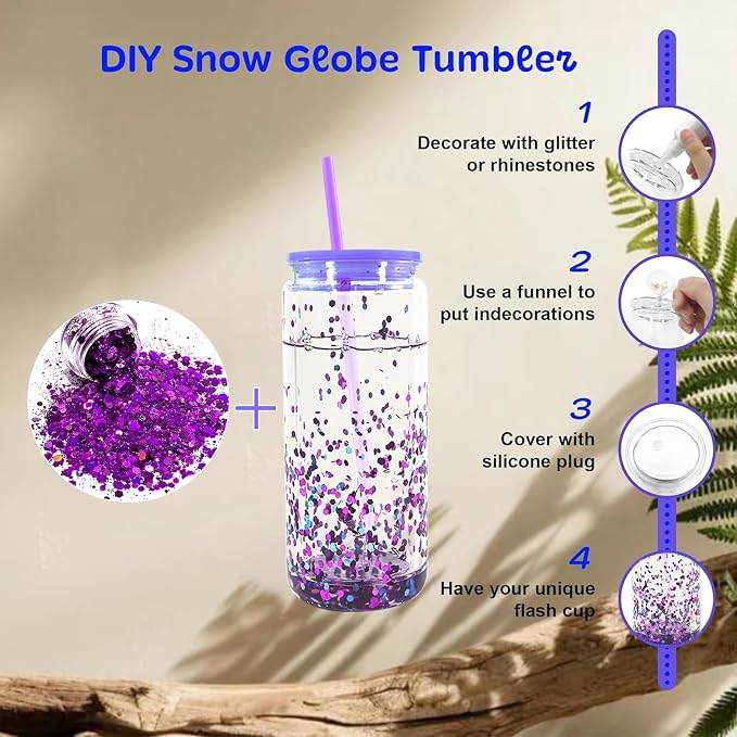 AGH 20OZ Plastic Snow Globe Tumbler, Reusable Mason Jar - Image 2