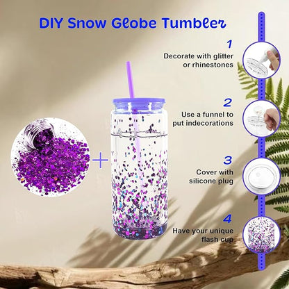 AGH 20OZ Plastic Snow Globe Tumbler, Reusable Mason Jar - Image 2