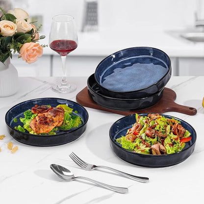 LIANYU 33oz Pasta Bowls Sets of 4, Wide Shallow Stoneware Dinner Plates | - Image 8