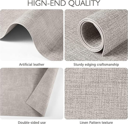 Faux Leather Placemats Set of 4 Washable PU Table mats for Kitchen Table - Heat Resistant, Waterproof, Easy Clean, Anti Slip 11.8" x 17" (Beige-4 Pack)