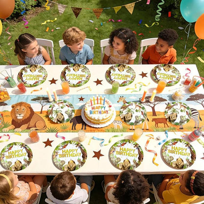 96Pcs African Safari Birthday Party Decorations, Serve 24 | Jungle Theme Plates - Image 2