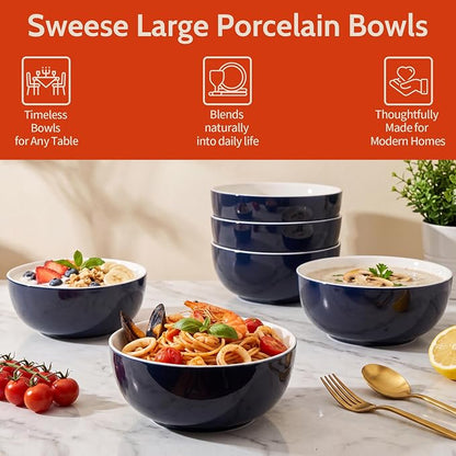 Sweese 24 oz Ceramic Cereal Bowl Set of 4, Round Serving Bowl - Image 5