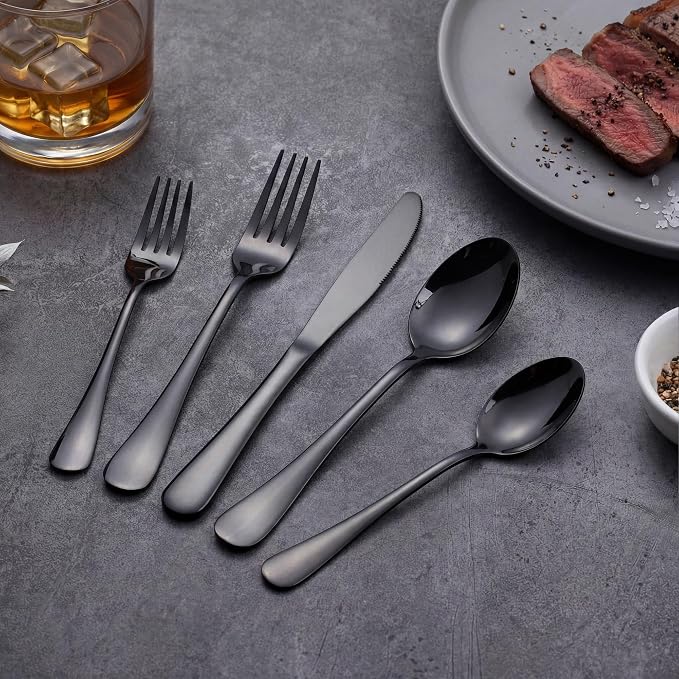 LIANYU 20 Piece Black Silverware Set, Stainless Steel Flatware Cutlery Set | - Image 5