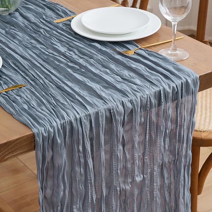 Asee'm Cheesecloth Table Runner 120 Inches Dusty Blue Boho Gauze Cheese Cloth by Aseem