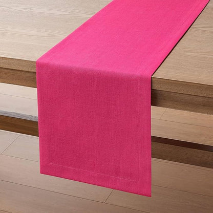 Linen Textured Border Table Runner, 14 x 36 Inch Hot Pink | Mitered Corner - Image 7