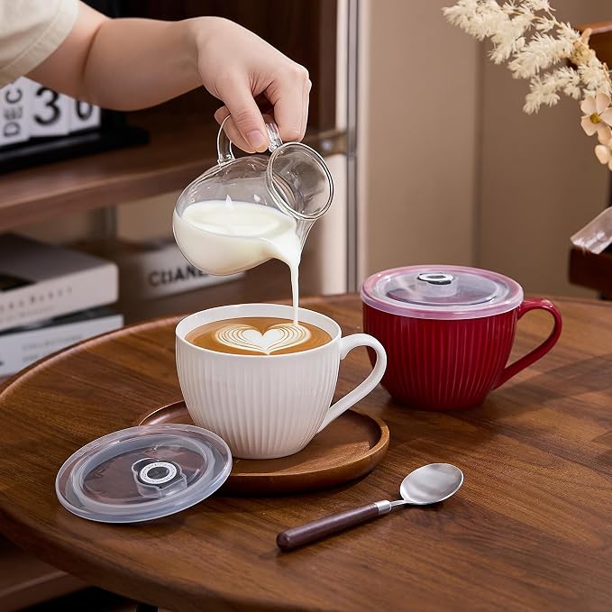 Ceramic Soup Bowl with Handle and Lid, 24oz Jumbo Soup Mug - Image 5