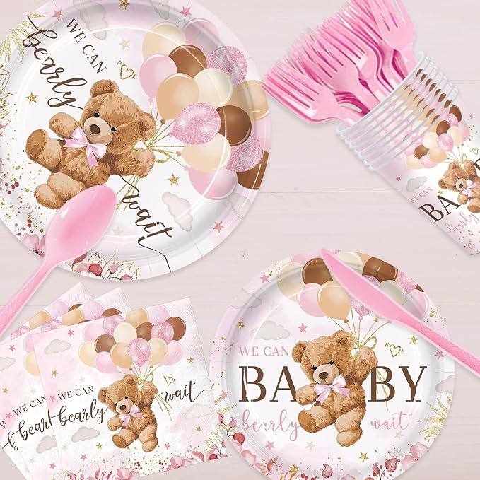 168pcs We Can Bearly Wait Bear Baby Shower Plates Napkins - Image 5