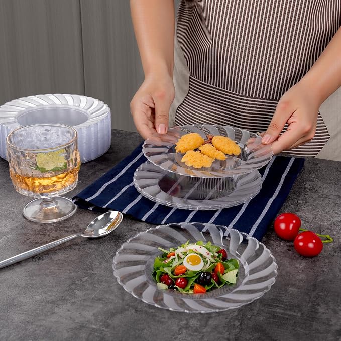 U-QE 100 Pieces Clear Plastic Plates - Image 6