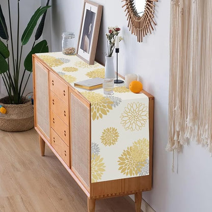 Yellow Gray Table Runner Dahlia Pinnata Flower Beige Table Runners Modern - Image 7