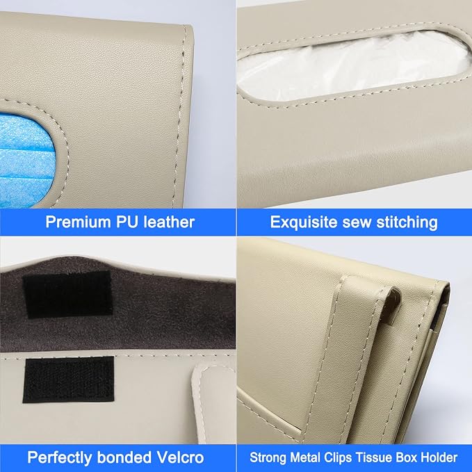 Car Tissue Holder, 2 Pack Sun Visor Napkin Holder, Premium PU Leather, Car Mask - Image 5