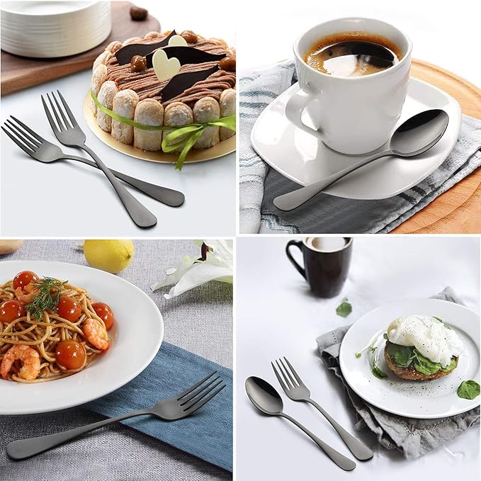 LIANYU Black Silverware Set for 2, 10-Piece Stainless Steel Cutlery Set | - Image 5