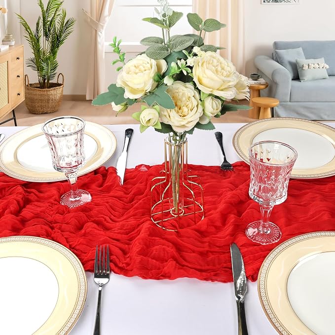 6 Pack 10Ft Red Cheesecloth Table Runner 23 x 120 Inch | Gauze Rustic Boho - Image 4