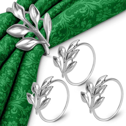 Silver Napkin Rings Set of 20, Decorative Leaf Design Metal Holders | Elegant by Leglo