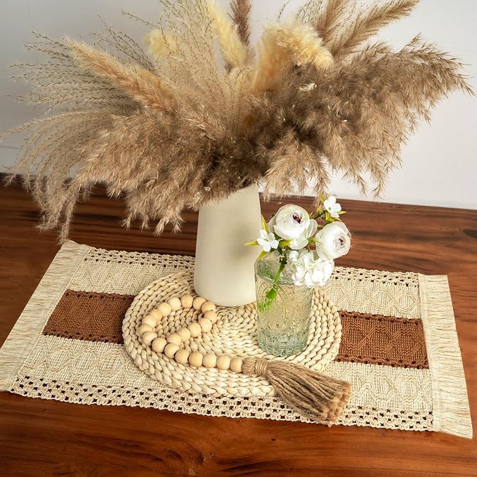 Boho Placemats Set of 6 Table Mats Farmhouse Dining Decor Caramel | 12x20" - Image 5