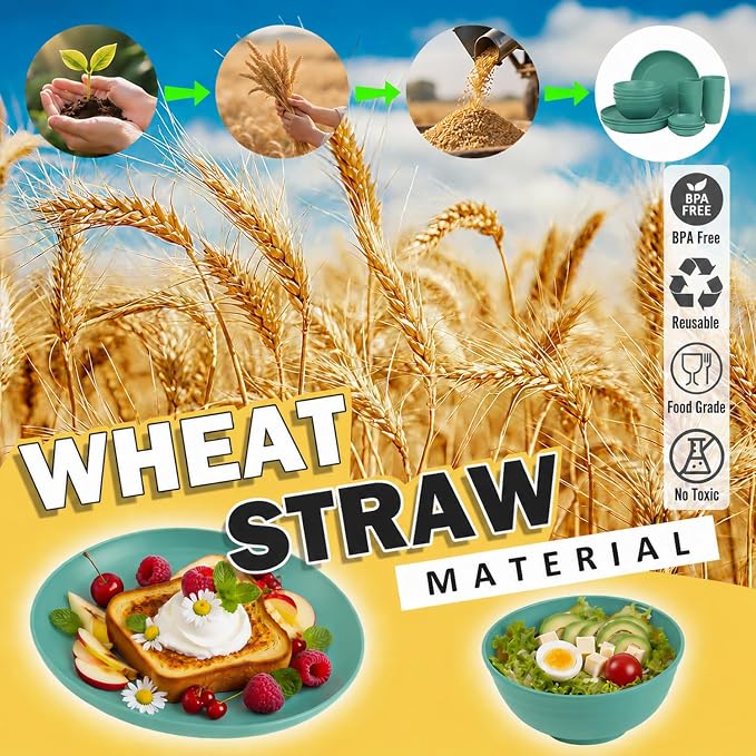 Unbreakable Wheat Straw Dinnerware Set 16 PCS - Image 6