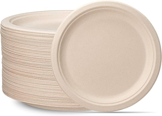 GUSTO [10 Inch-125 Pack Heavy-Duty Kraft Paper Plates, 100% Compostable, Biodegradable, Disposable Sugarcane - Brown Unbleached (Formerly Comfy Package)
