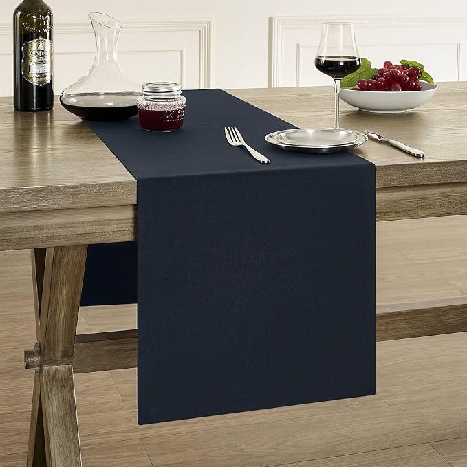 Basic Linen Style Table Runner, 14x60 Inch Dark Navy | Mitered Corner Design by ZEEMARTONLINE