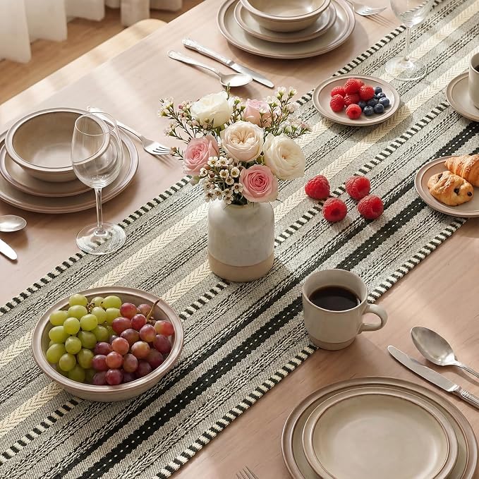 Artoid Mode Black Farmhouse Stripe Braided Table Runner 12x48 Inch | Holiday - Image 4
