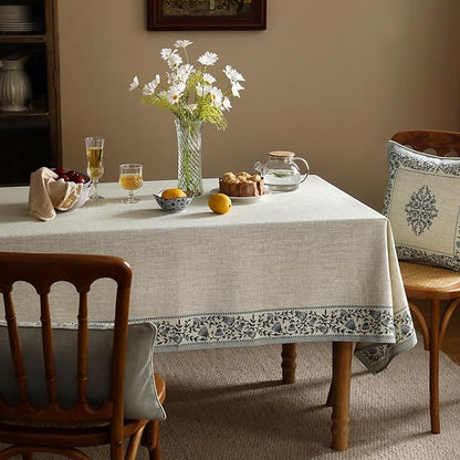 ISAENNE Designer Vintage Linen Elegant Extra Long Table Cloth Rectangular,Chinoiserie Floral Tablecloth,Durable Decor Table Cover for Dining Thanksgiving Kitchen Party,67"*118"-Segerman B