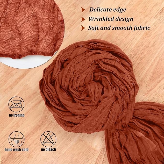 13.3Ft Terracotta Cheesecloth Table Runner Fall Gauze Burnt Orange Boho Rustic - Image 3