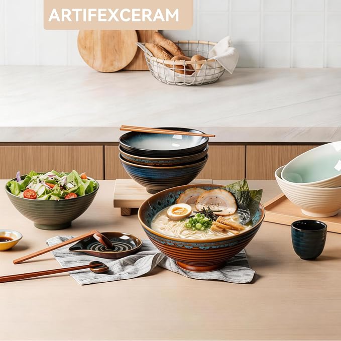 8 Inch Ceramic Ramen Bowl Set of 2, 40oz Japanese Bowls - Image 7