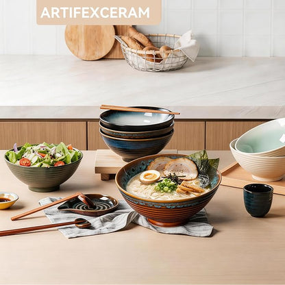 8 Inch Ceramic Ramen Bowl Set of 2, 40oz Japanese Bowls - Image 7