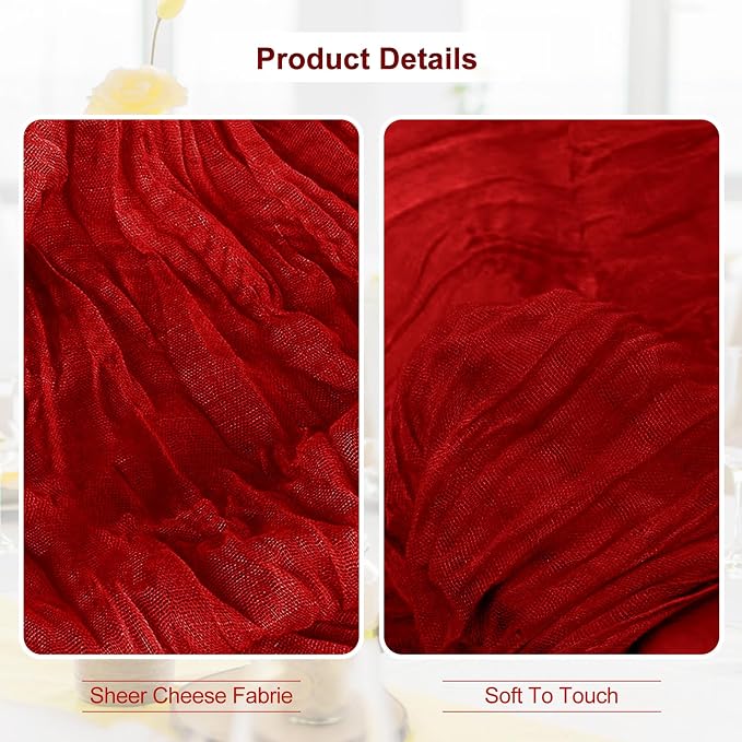 10 Pack Burgundy Cheesecloth Table Runner 35x120 Inch 10Ft Rustic Gauze Cheese - Image 3
