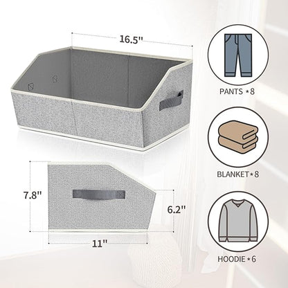 Trapezoid Bins for Organization - 8 Pack Storage Cubes, Decorative Fabric Organizer Bins, Large Baskets for Storage, Linen Storage Organizer for Clothes, Books, Home, Light Gray