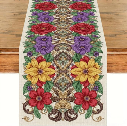 Ornate Floral Table Runner Victorian Decorative Nature Embroidery Celebration by Peconal