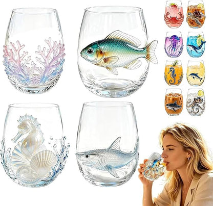 Set of 4 Reef Shell 3D Ocean Animal Artisan Glassware, Bar Cups | Unique by Unknown