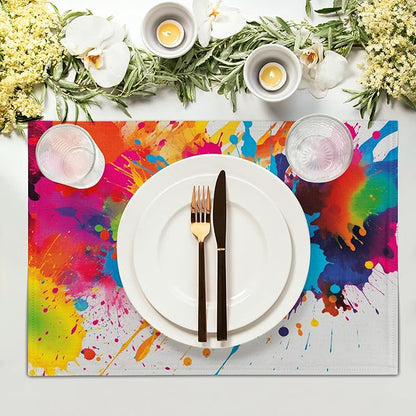Colorful Placemats Set of 4 - Art Place Mats 12x18 Inch Rainbow Paint Splashing Artist Dining Table Place Mats for Home Party Dining