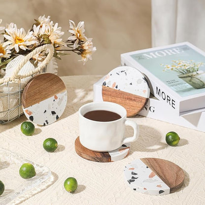 Drink Acacia Wood-Marble Coasters Set of 4, Cup Coaster - Image 4