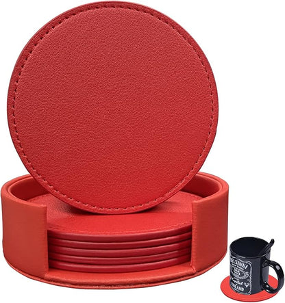 Coasters Set of 6 Soft Leather Drink Coaster Round Coaster by KEMMPER
