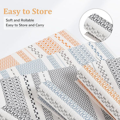 FAVE Boho Vinyl Placemats Set of 6, Durable Woven Place Mats Washable Heat Resistant PVC Table Mats for Parties,Weddings, Dining,Banquet(Orange, 6PCS)