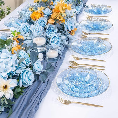 30 Pack 12 Ounce Blue Plastic Bowls Hammered Clear Bowl - Image 6